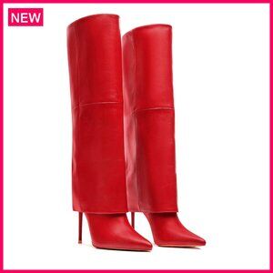 Wide Calf Knee High Boots with Pointed Toe and Stiletto Heel